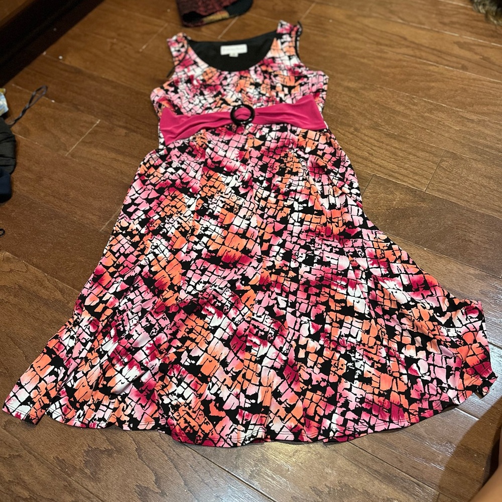 Chelsea Suite Pink Art Deco Print Tank Stretch Dress Size 12